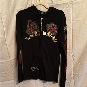 Ed Hardy Black Hoodie with Gold Embroidery